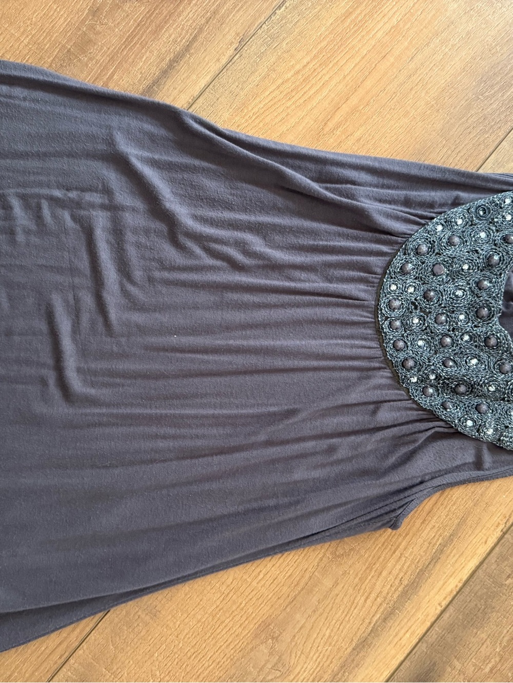 Beaded Black Women's Tank Top with Decorative Yoke